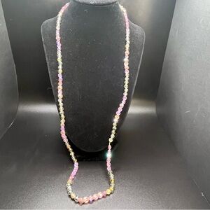 Long Faceted Crystal Bead Necklace | Pink Clear AB Glass |